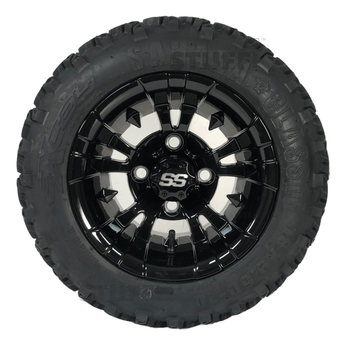 10" Vampire Gloss Black Golf Cart Wheels and 18" All Terrain Golf Cart Tires Combo - Set of 4  - 18" Tall (Fits all Carts!)