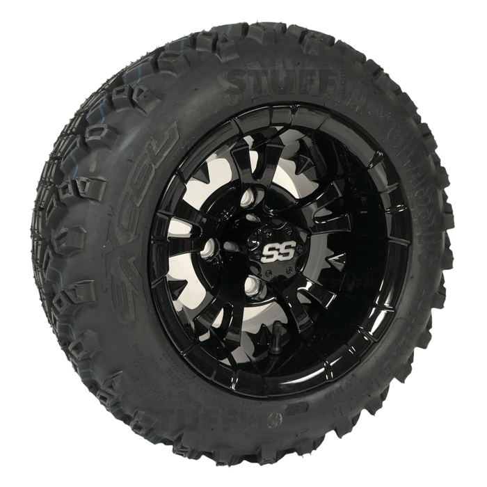 10" Vampire Gloss Black Golf Cart Wheels and 18" All Terrain Golf Cart Tires Combo - Set of 4  - 18" Tall (Fits all Carts!)