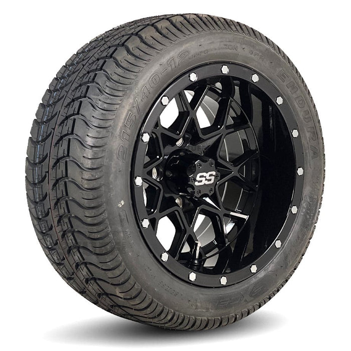 12" Matrix Gloss Black Golf Cart Wheels and DOT Approved Street Turf Tires Combo - Set of 4