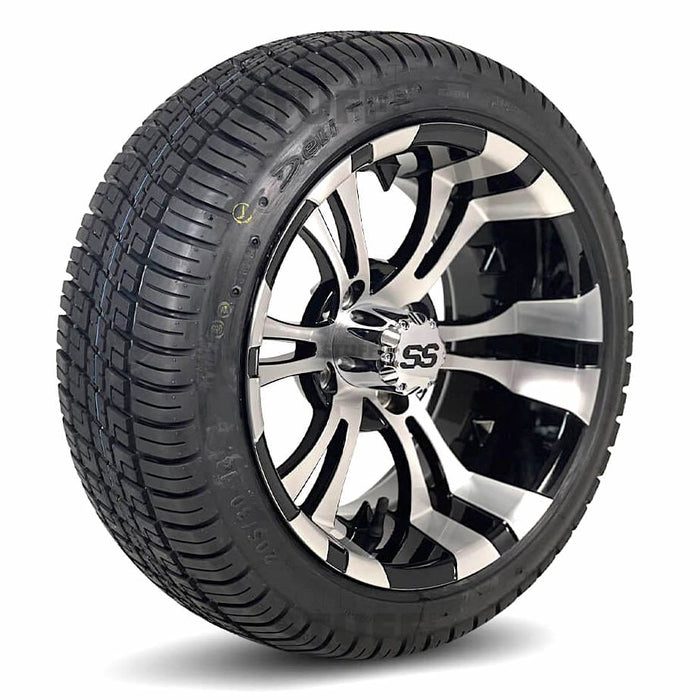 14" Vampire Machined/Black Aluminum Golf Cart Wheels and 205/30-14 Low-Profile DOT Street & Turf Tires Combo - Set of 4