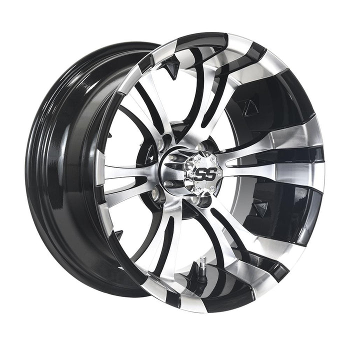 14" Vampire Machined/Black Aluminum Golf Cart Wheels and 205/30-14 Low-Profile DOT Street & Turf Tires Combo - Set of 4