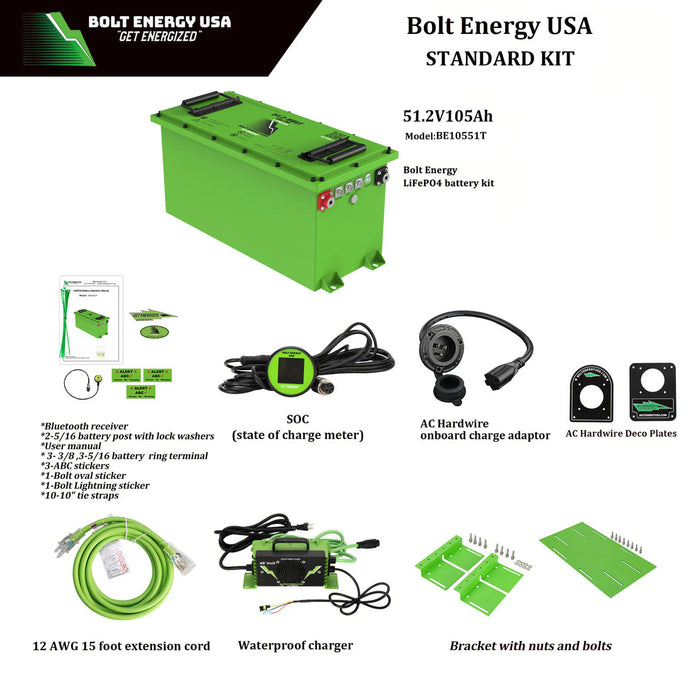 48V Lithium Golf Cart Battery Standard Kit with Charger and Installation Hardware - Bolt Energy USA