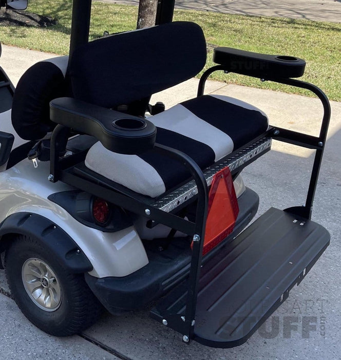 Black Golf Cart Rear Seat Cushioned Arm Rest w/ Cup Holder Set - Fits all Club Car, EZGO, Yamaha Carts!